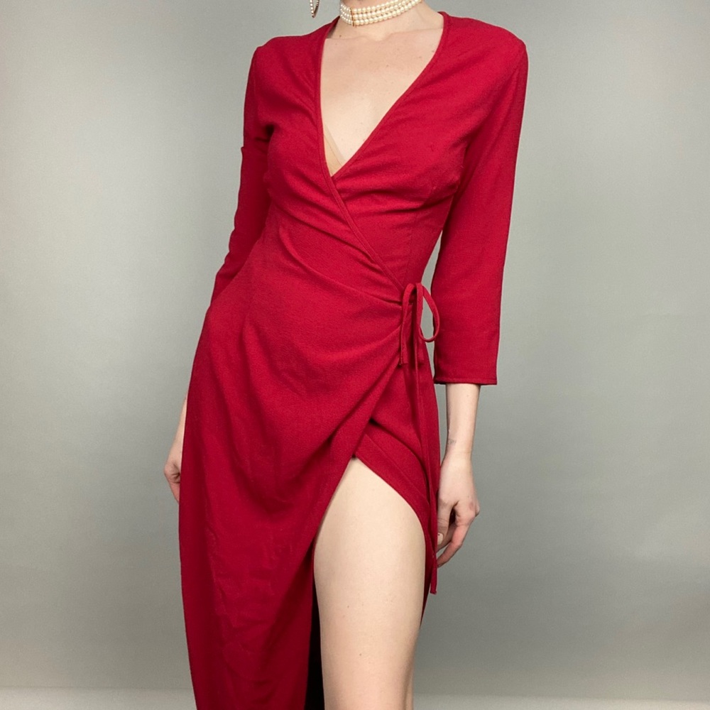 Red American Apparel Maxi Wrap Dress (High slit)